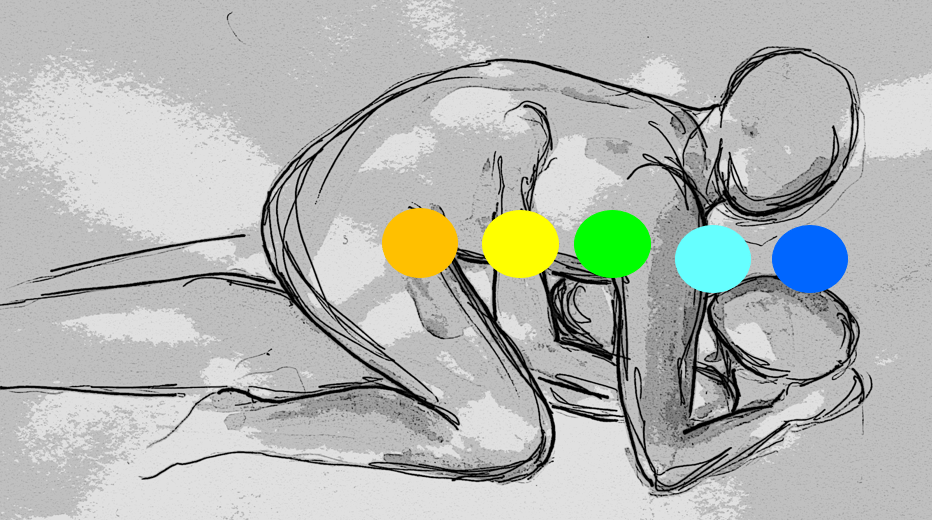 face to face met opgetrokken knie en energie-uitwisseling